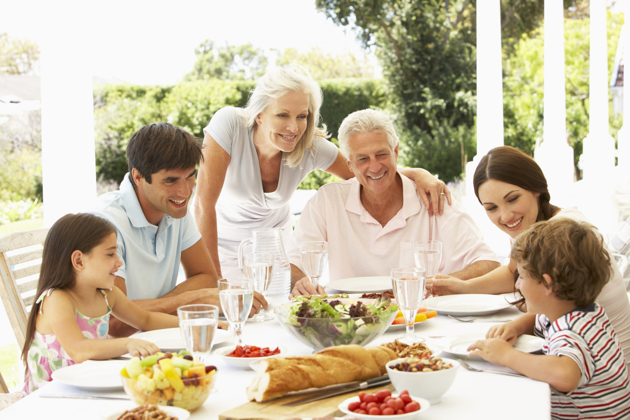 a family eating lunch together