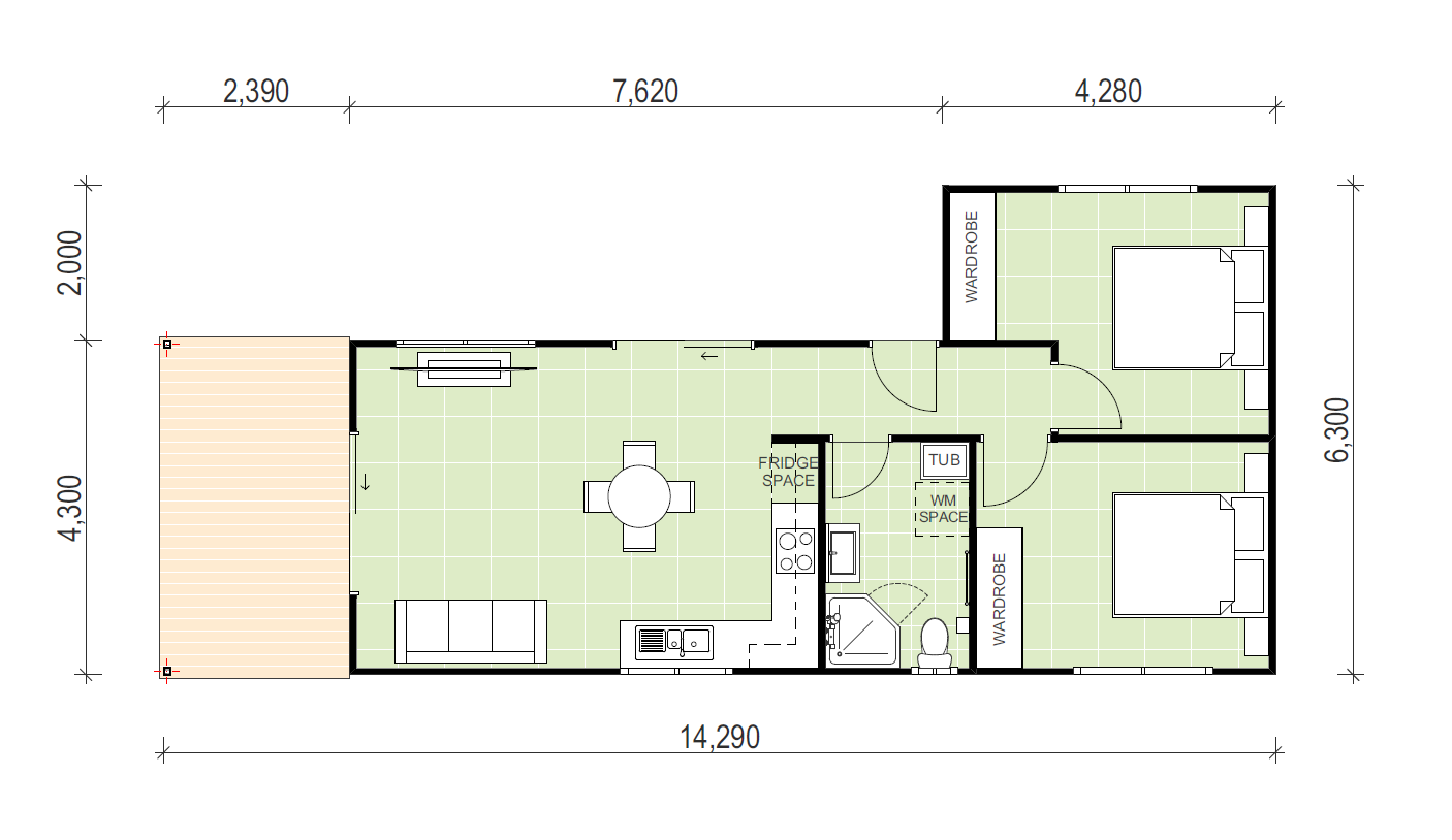 2 bedroom granny flat floor plan