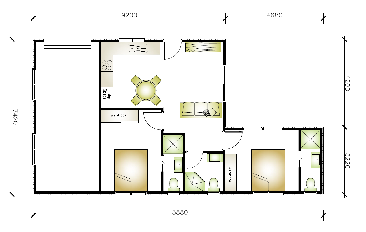 2 bedroom 3 bathroom granny flat floor plan