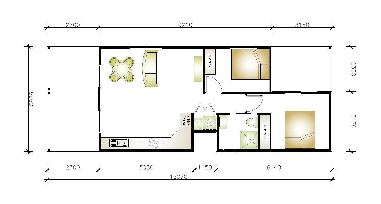 Narrow granny flat floor plan solution