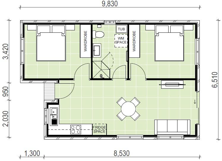 2 bedroom granny flat floor plan design