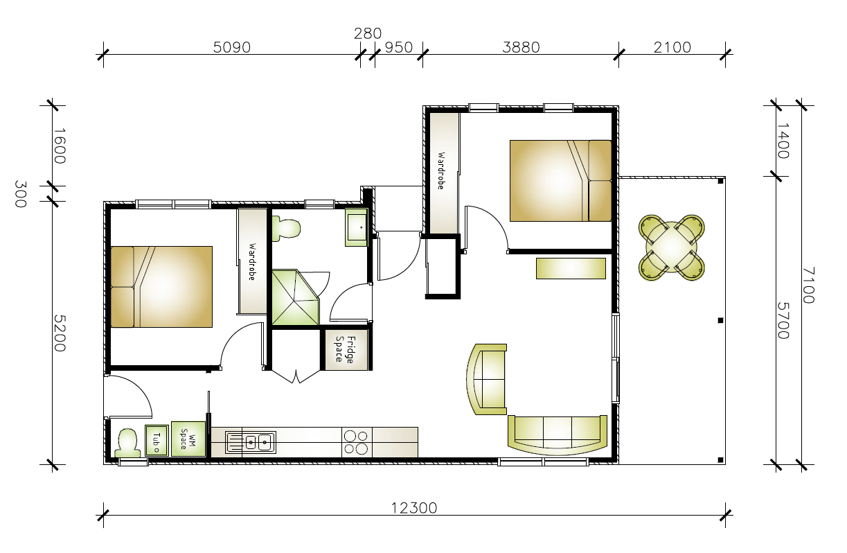 2 bedroom 2 bathroom granny flat floor plan