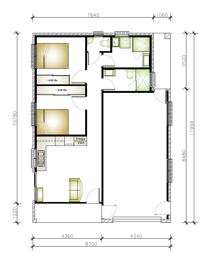 2 bedroom 2 bathroom granny flat floor plan