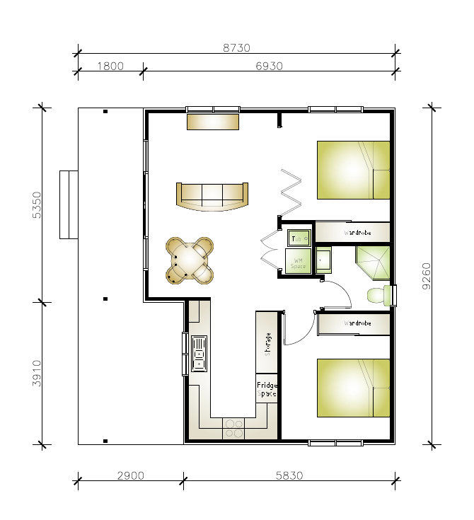 2 bedroom granny flat floor plan idea