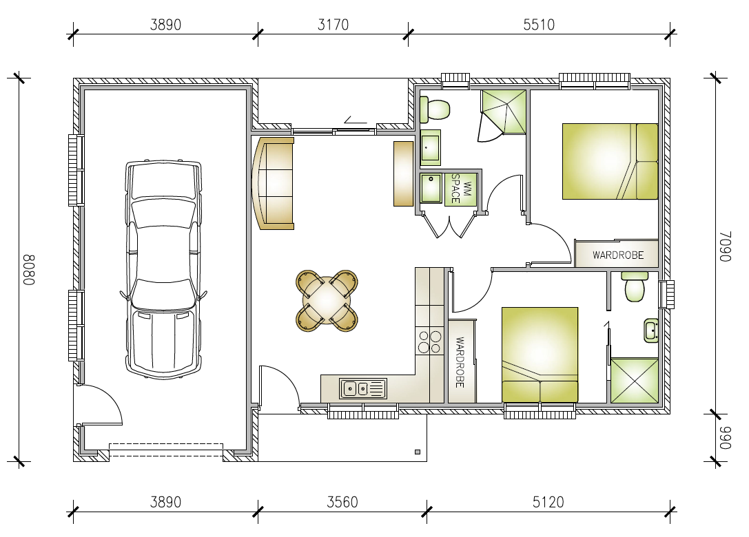 Granny flat with 2 bedrooms and a garage