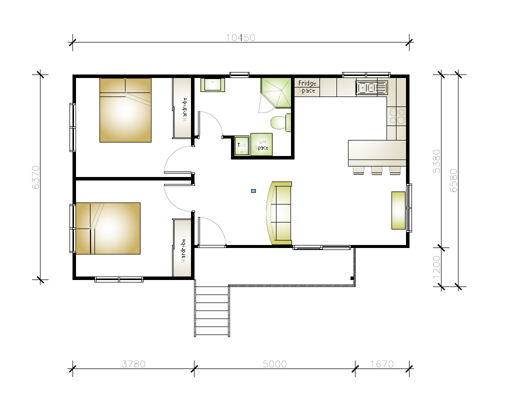 2 bedroom 1 bathroom granny flat floor plan