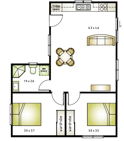 2 bedroom 1 bath floor plan