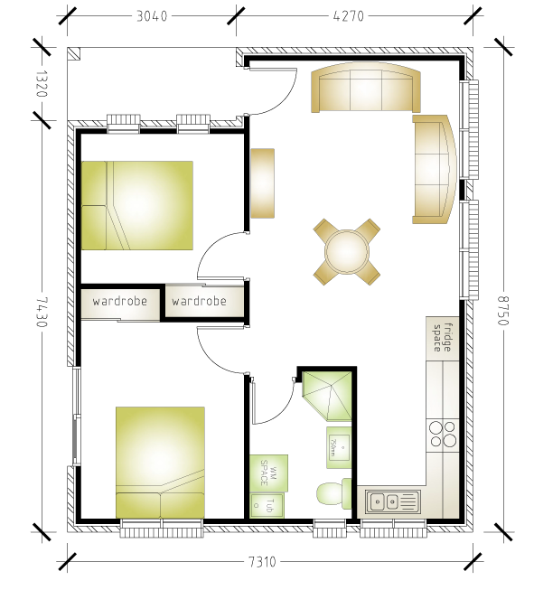 Granny flat floor plan 2 bedroom 1 bathroom