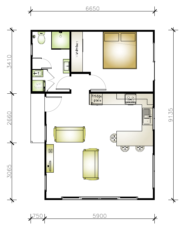 1 bedroom 1 bathroom granny flat floor plan