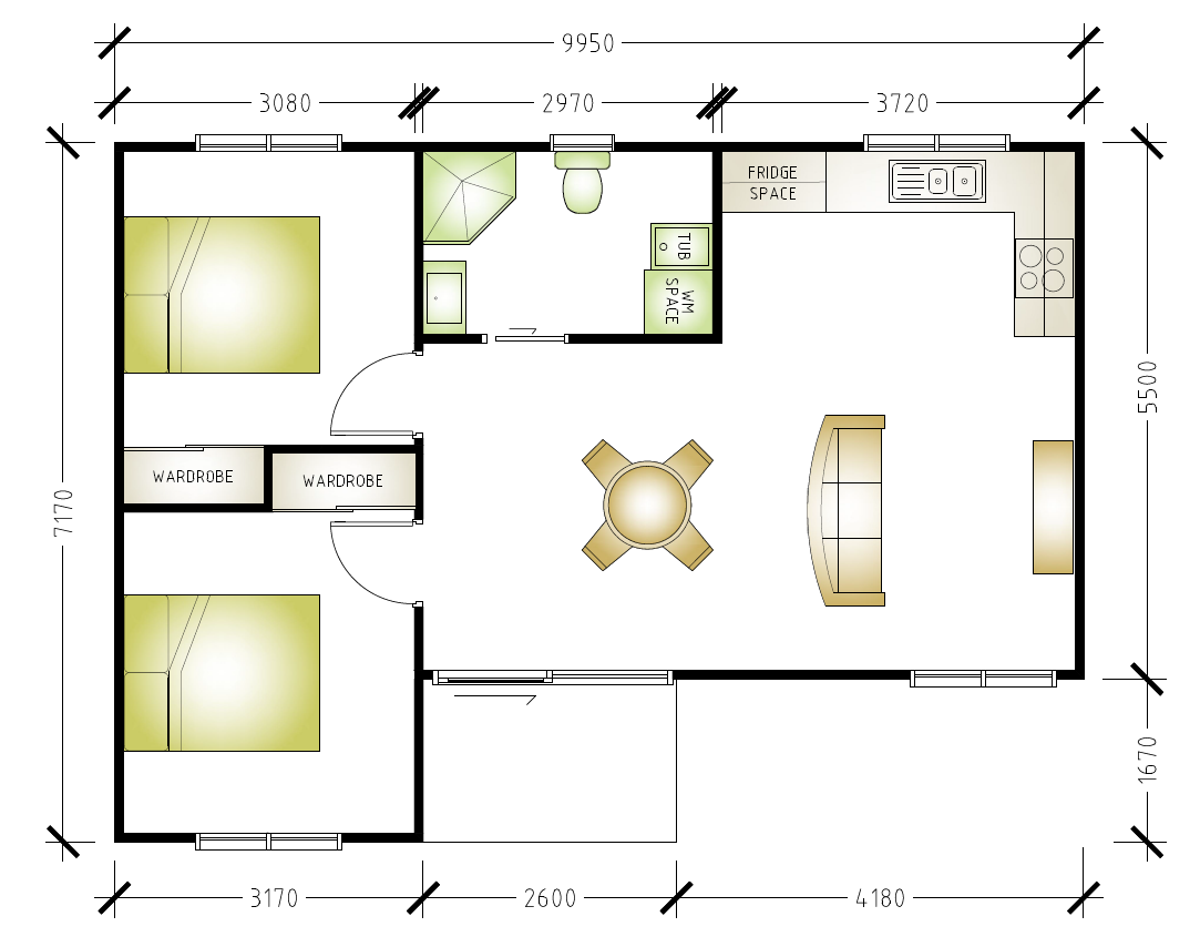 Granny flat floor plan 2 bedrooms