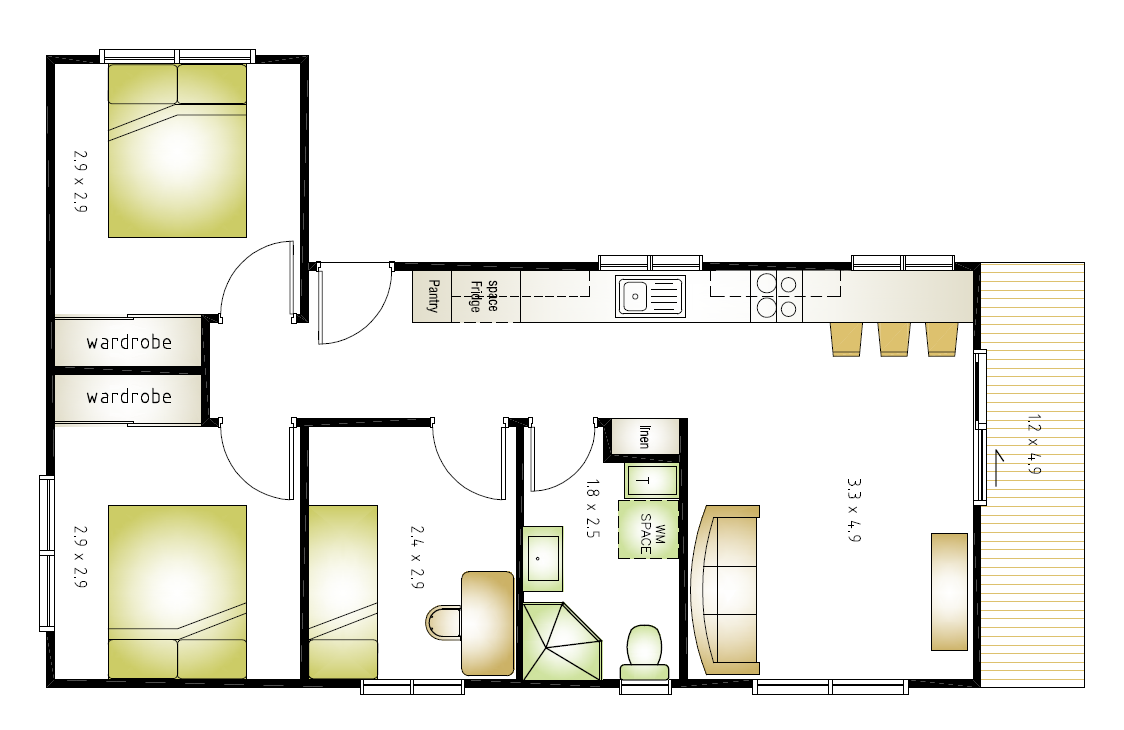 L shaped granny flat floor plan