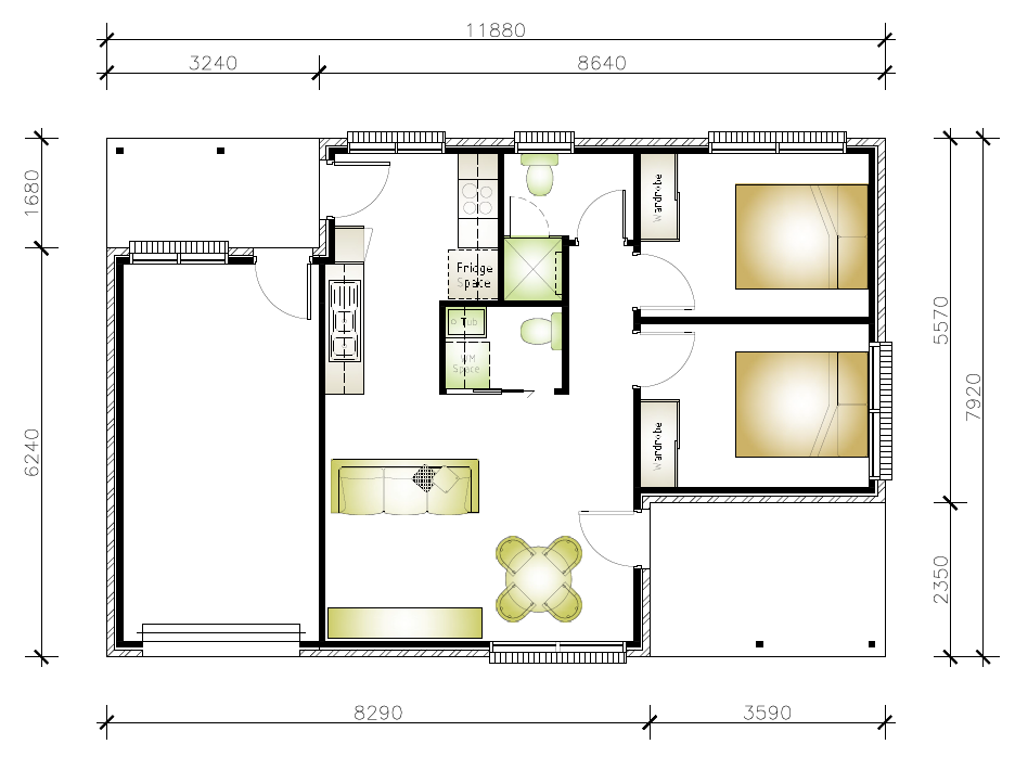 2 bedroom 2 bathroom granny flat floor plan