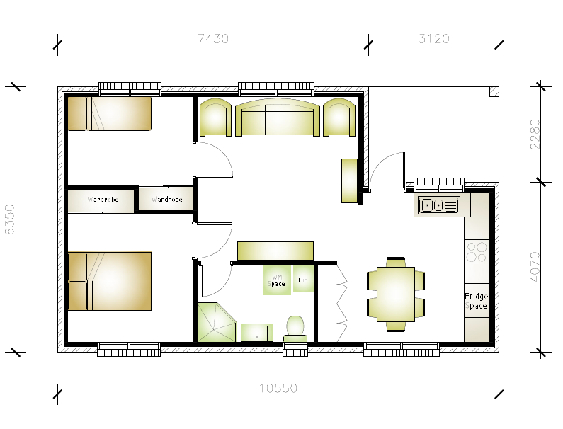 2 bedroom 1 bathroom granny flat floor plan