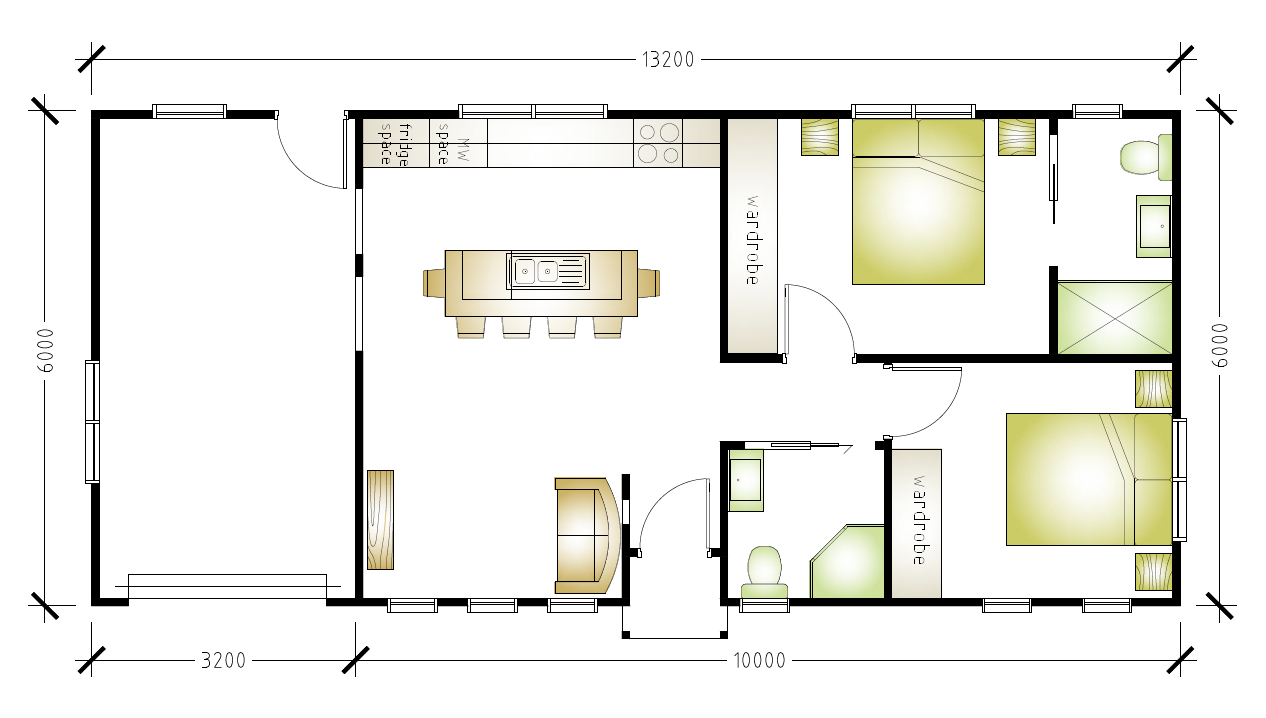 Granny flat with 2 bedrooms and 2 bathrooms