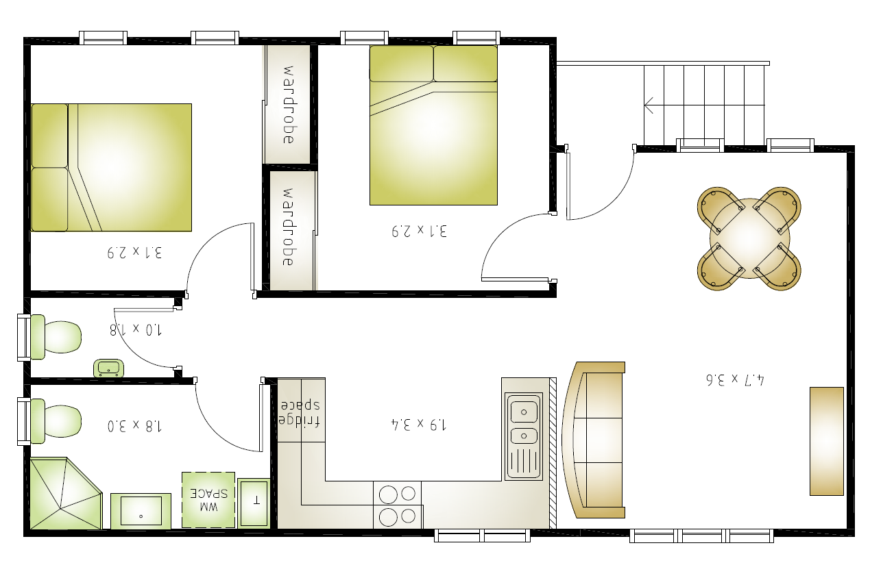 2 bathroom 2 bedroom granny flat floor plan