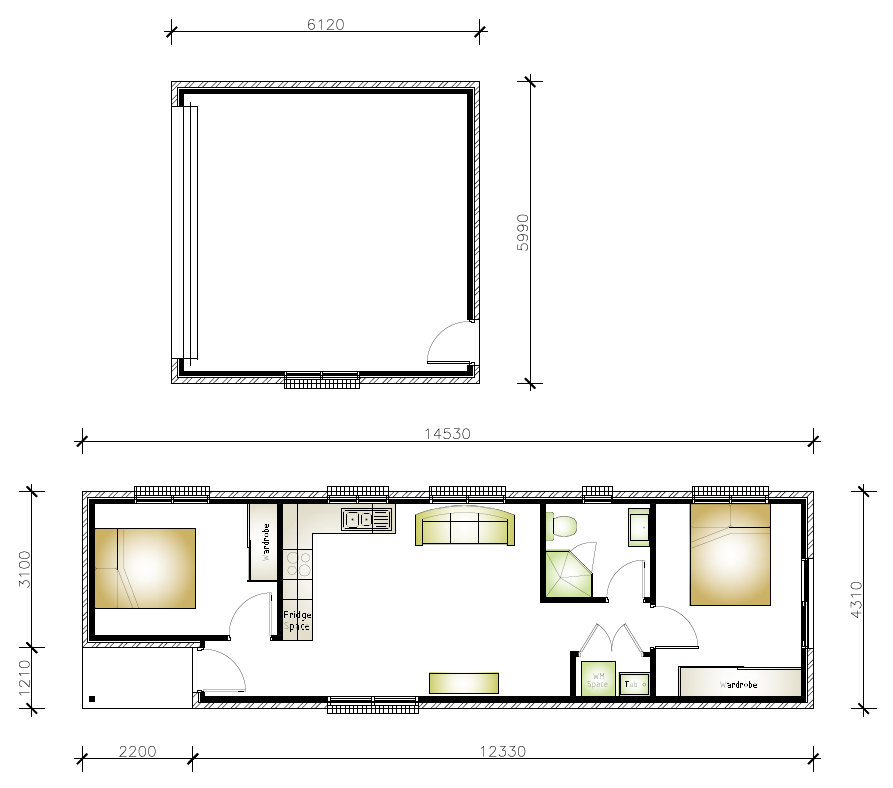 narrow granny flat floor plan design