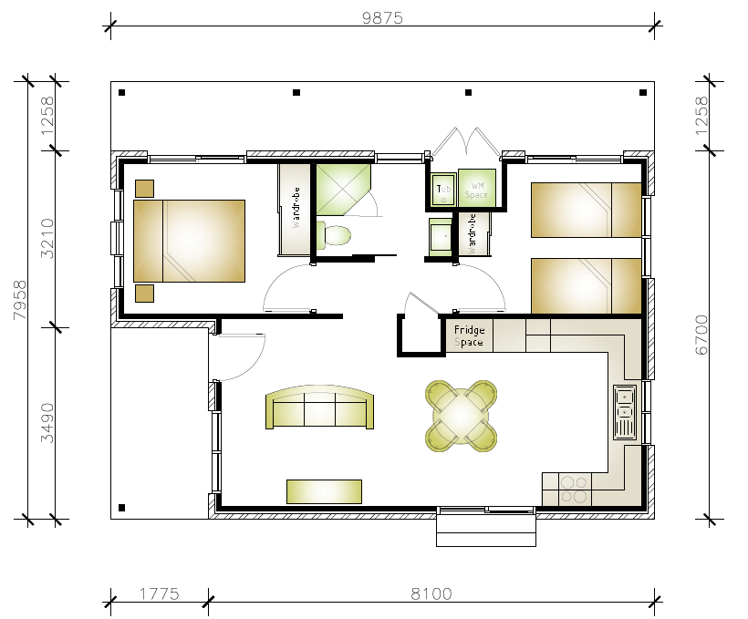 Two bedroom one bathroom floor plan