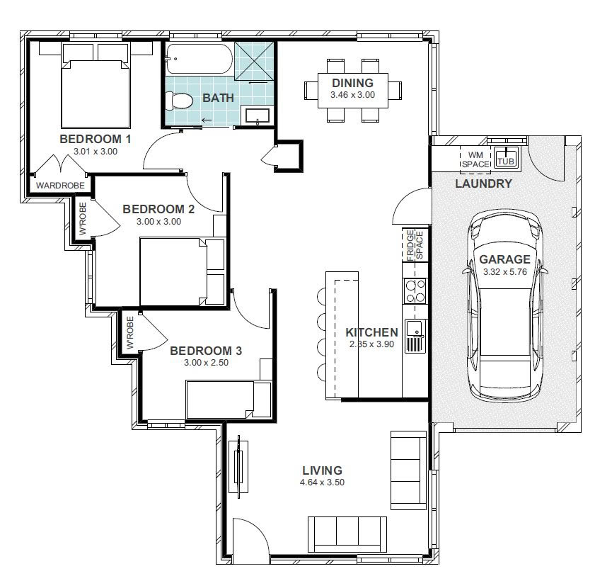 3 bedroom granny flat floor plan design