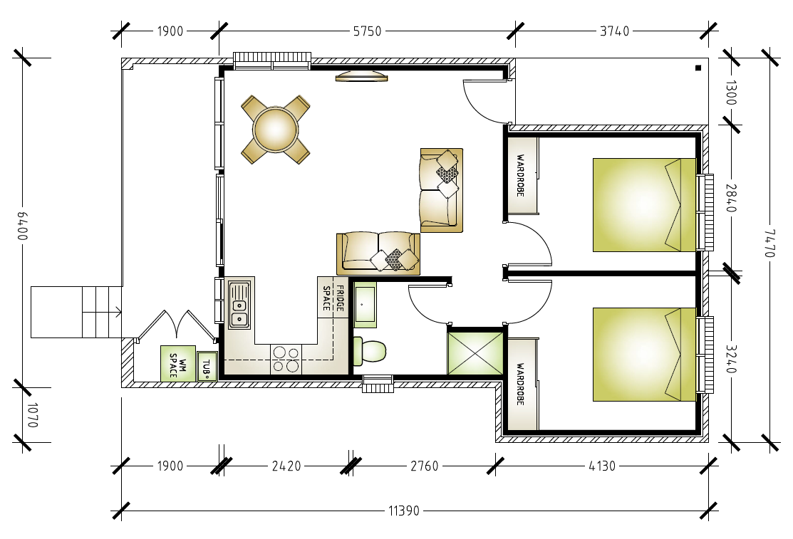 2 bedroom granny flat floor plan