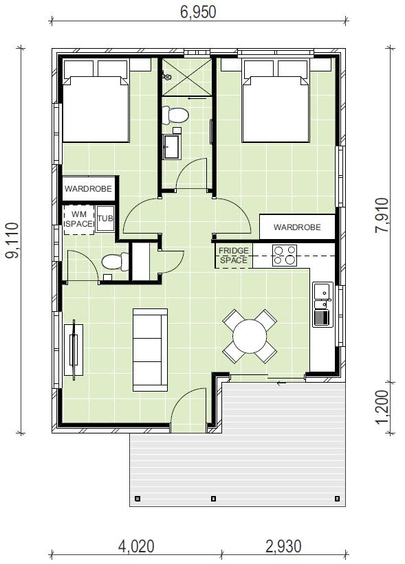 2 bedroom granny flat floor plan design