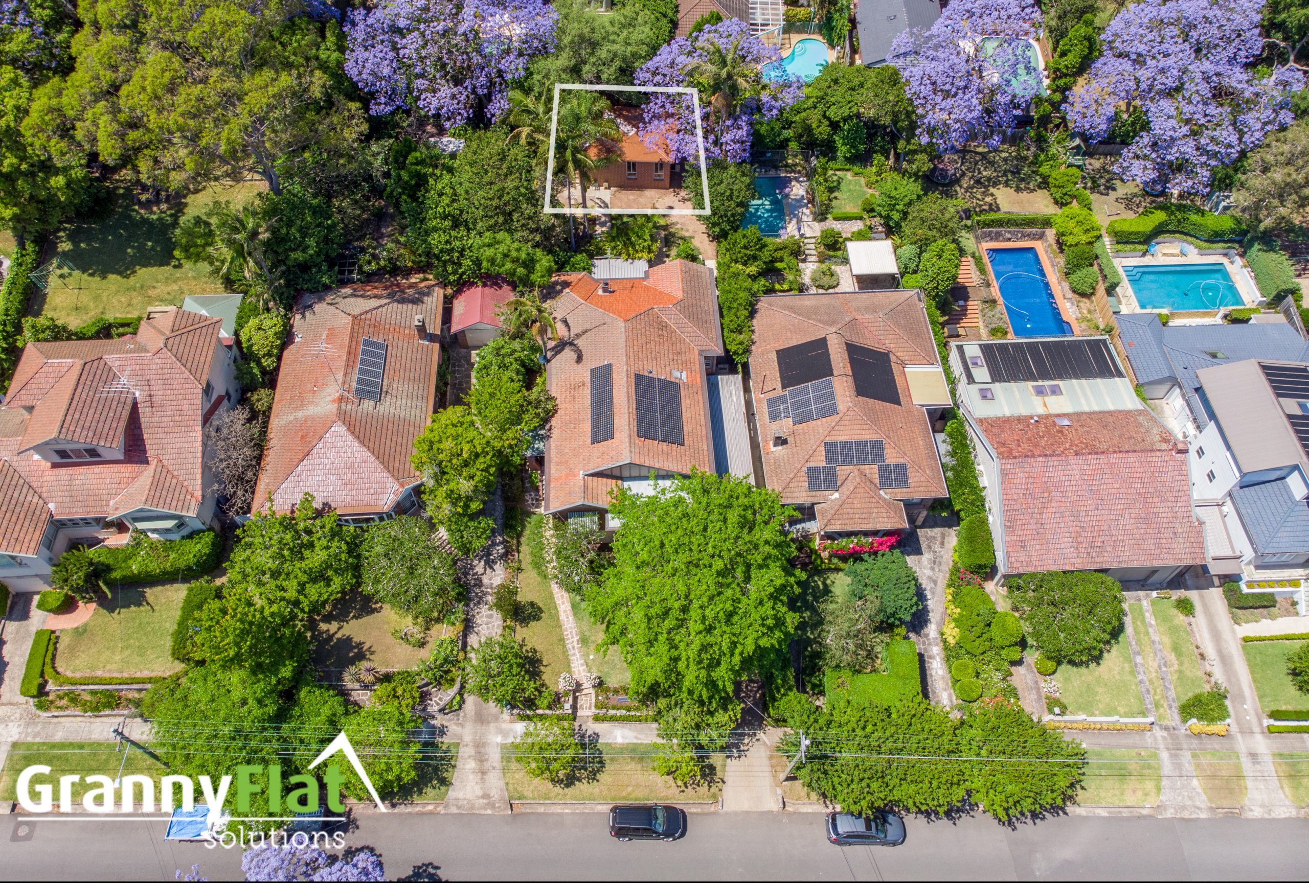 Arial view of a granny flat in a neighbourhood