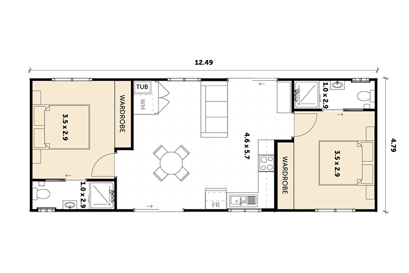 4.79 by 12.49 granny flat floor plan