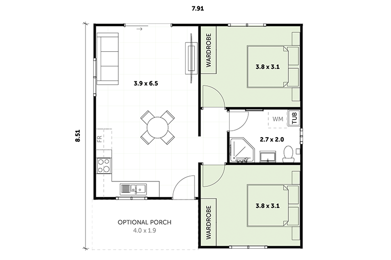 8.51 by 7.91 granny flat including optional porch