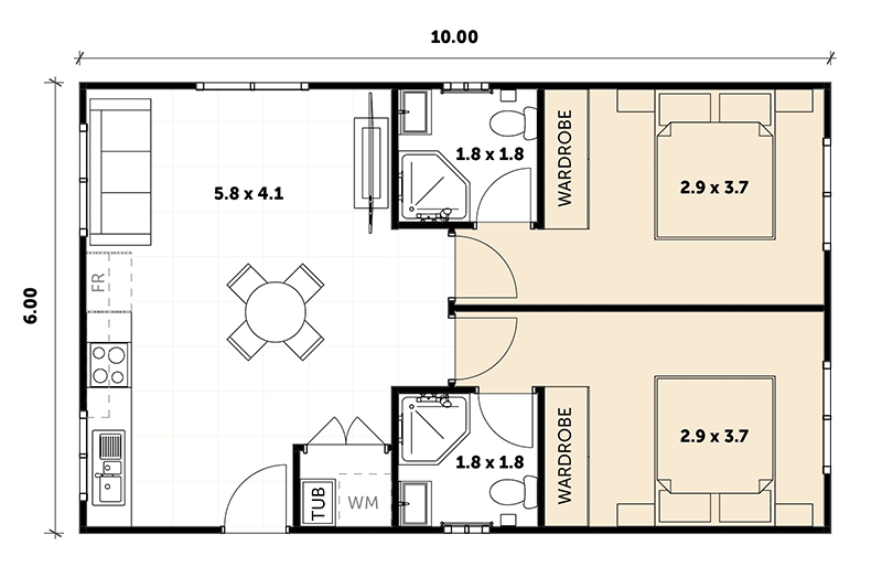 6.00 by 10.00 granny flat floor plan