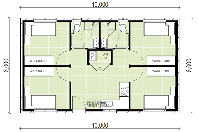 6,000 by 10,000 granny flat floor plan