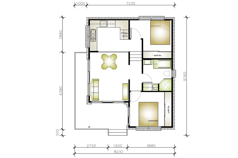 8,230 by 9,760 granny flat floor plan