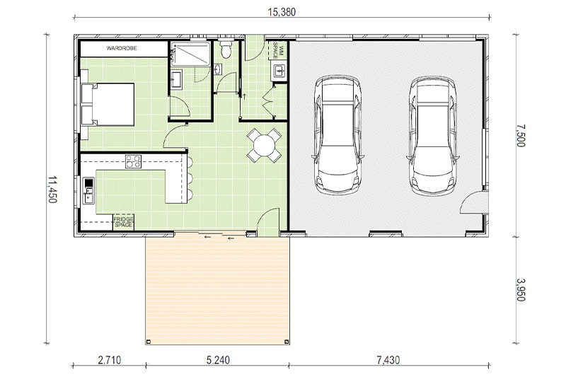 15380 x 11450 granny flat with two car garage