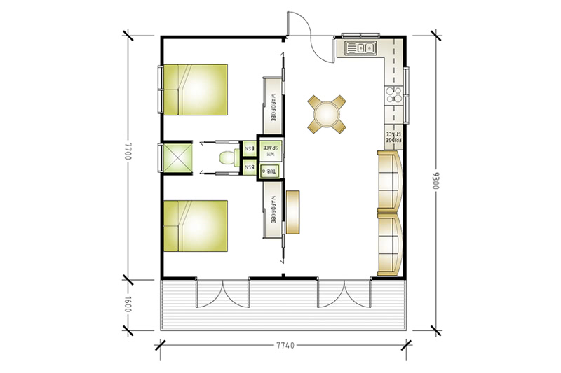 2 bedroom 1 bathroom granny flat floor plan