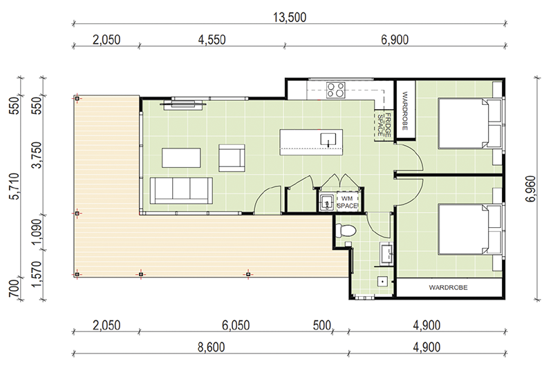 6,960 by 13,500 floor plan including wrap around patio