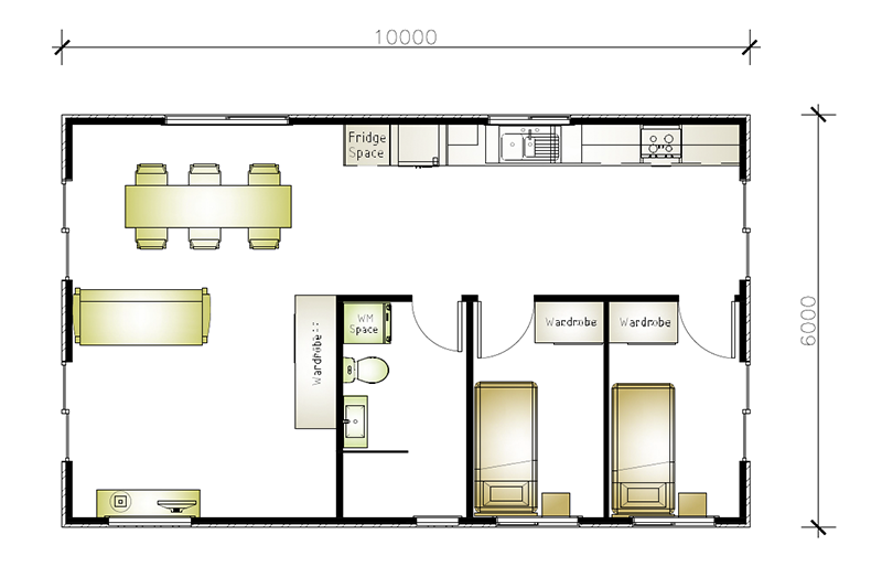 6,000 by 10,000 granny flat floor plan