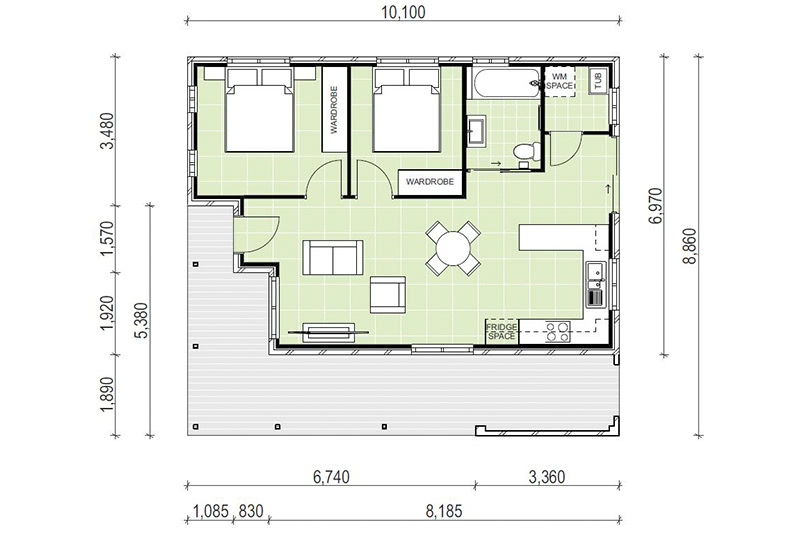 8,860 by 10,100 floor plan including outdoor walkway