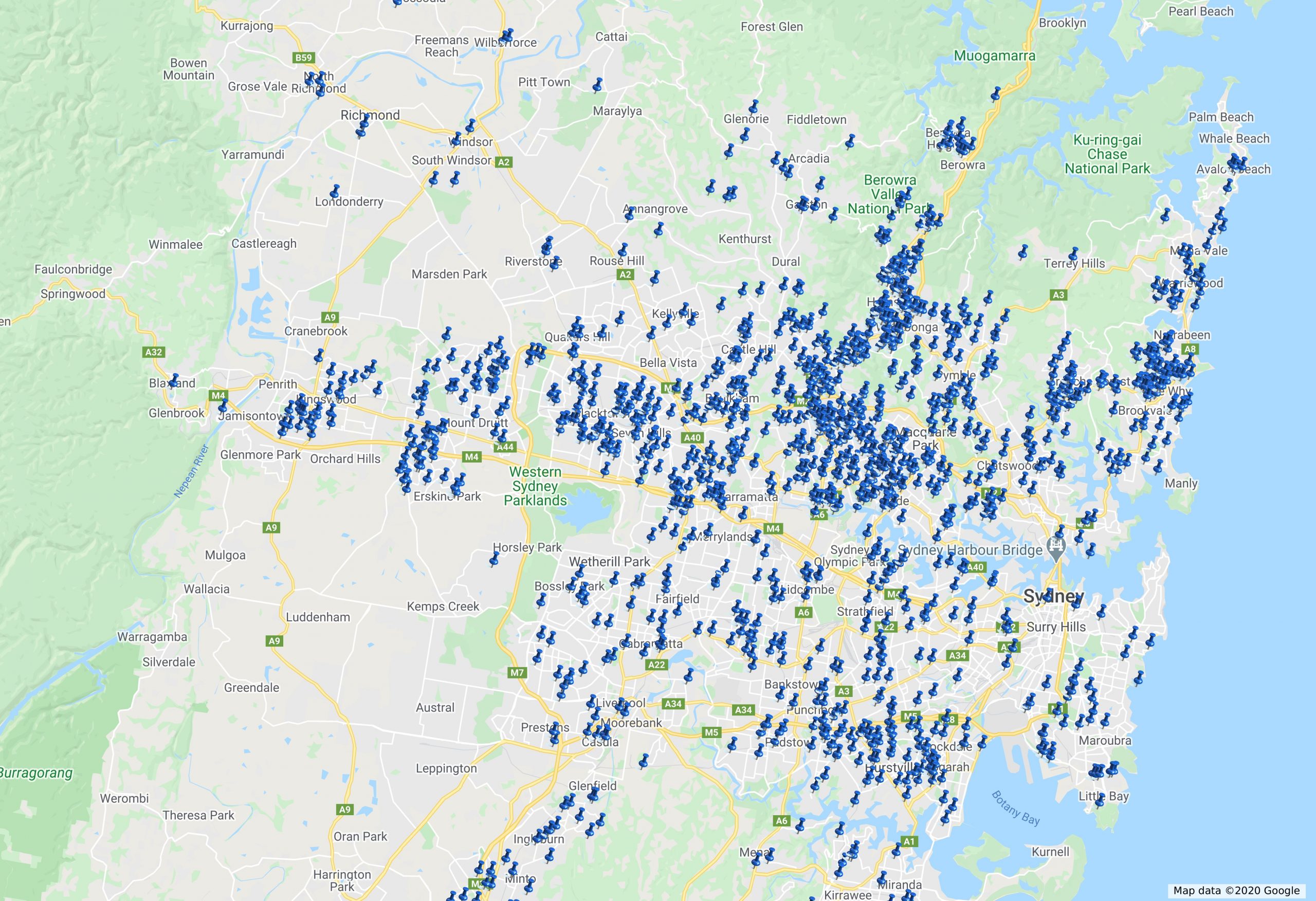 Map of sydney and surrounding region