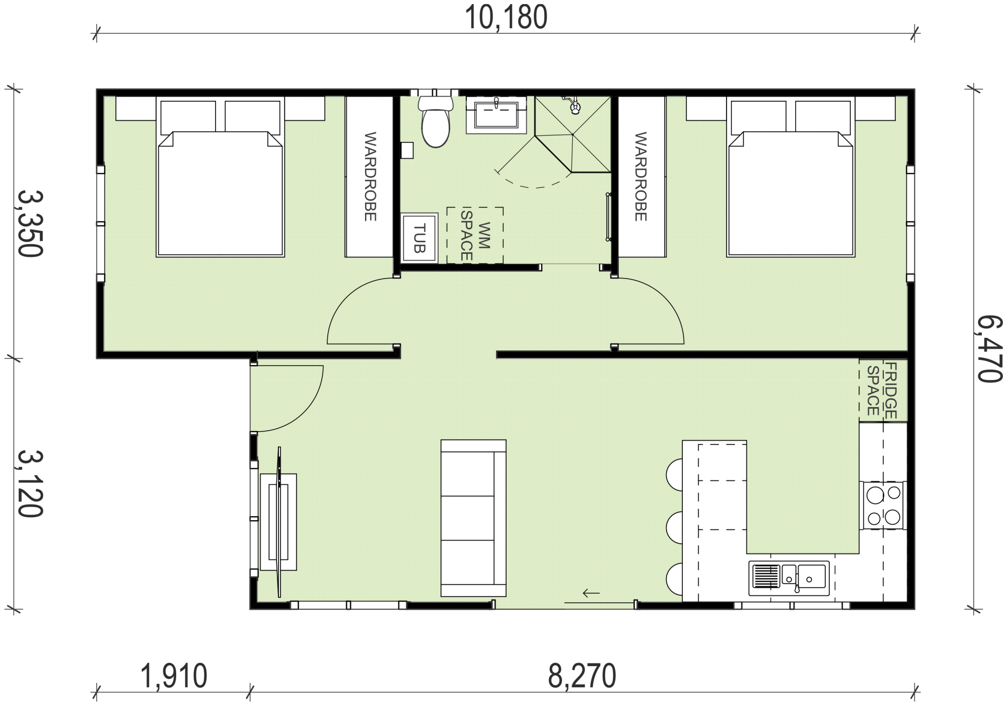 2 bedroom granny flat floor plan design