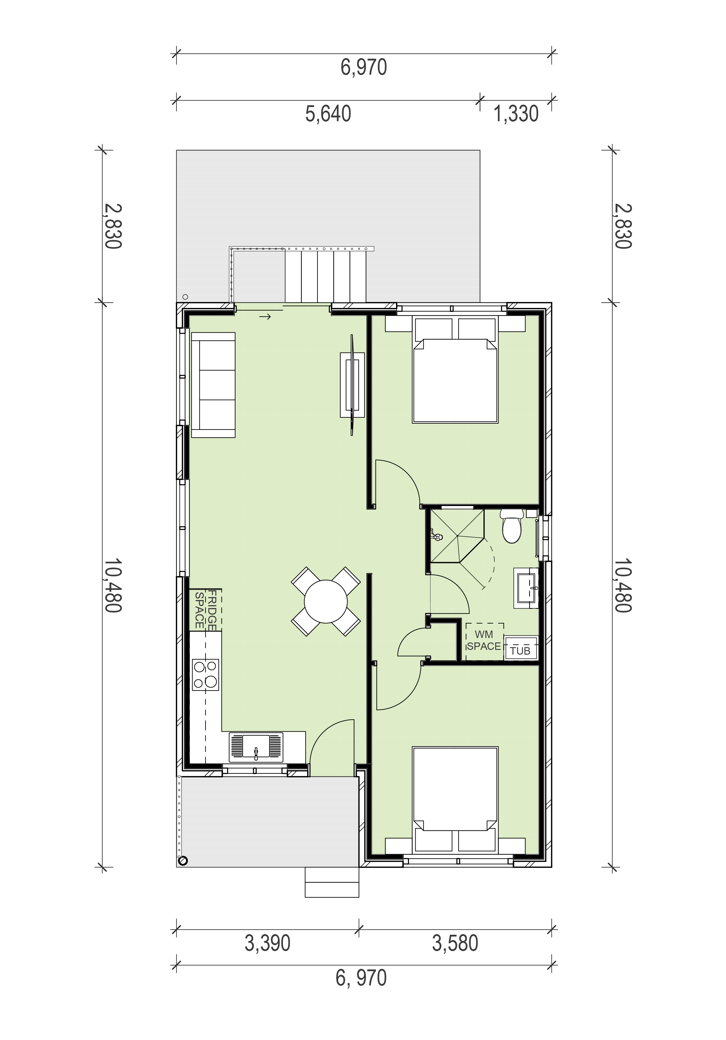 2 bedroom narrow design granny flat