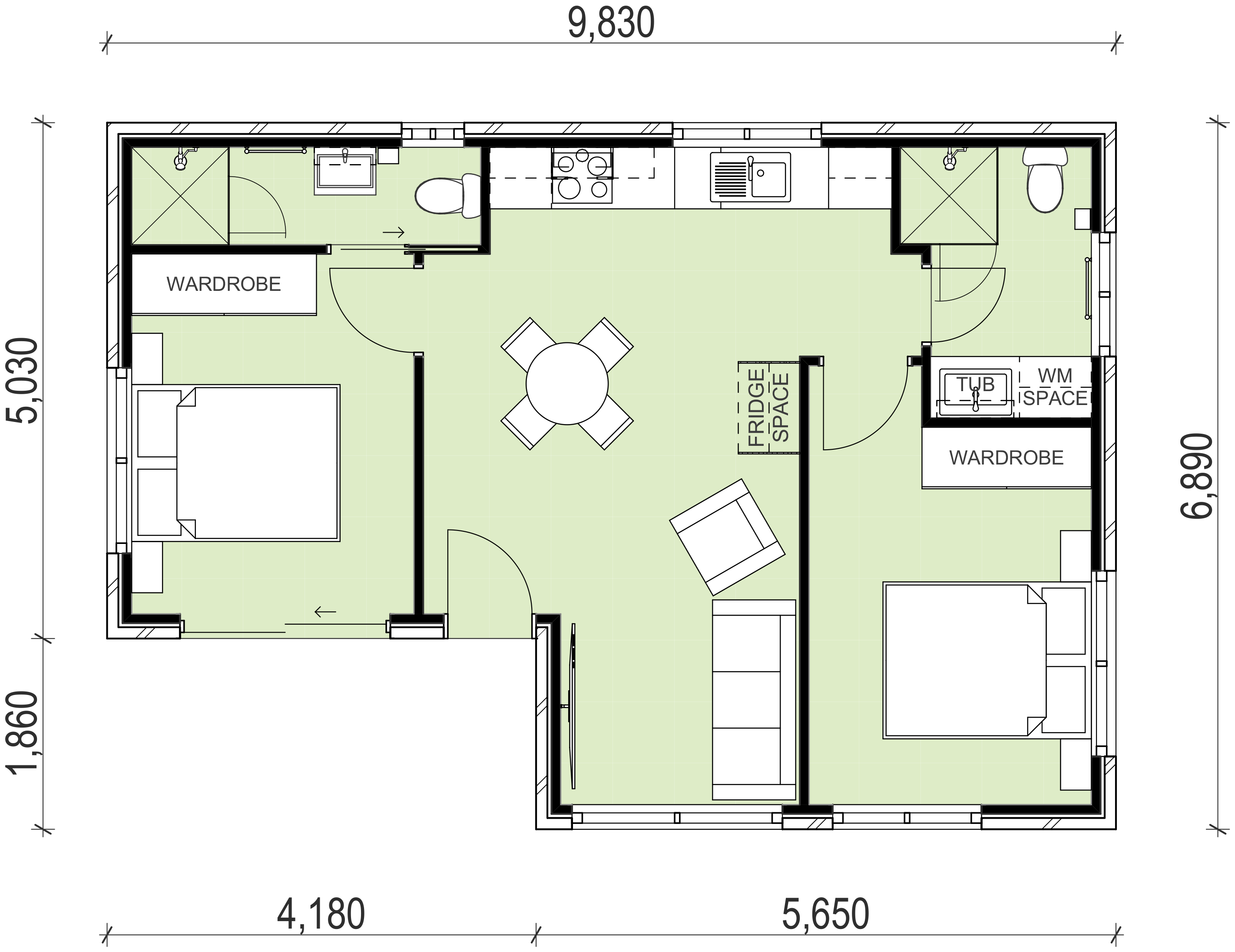 2 bedroom granny flat floor plan design