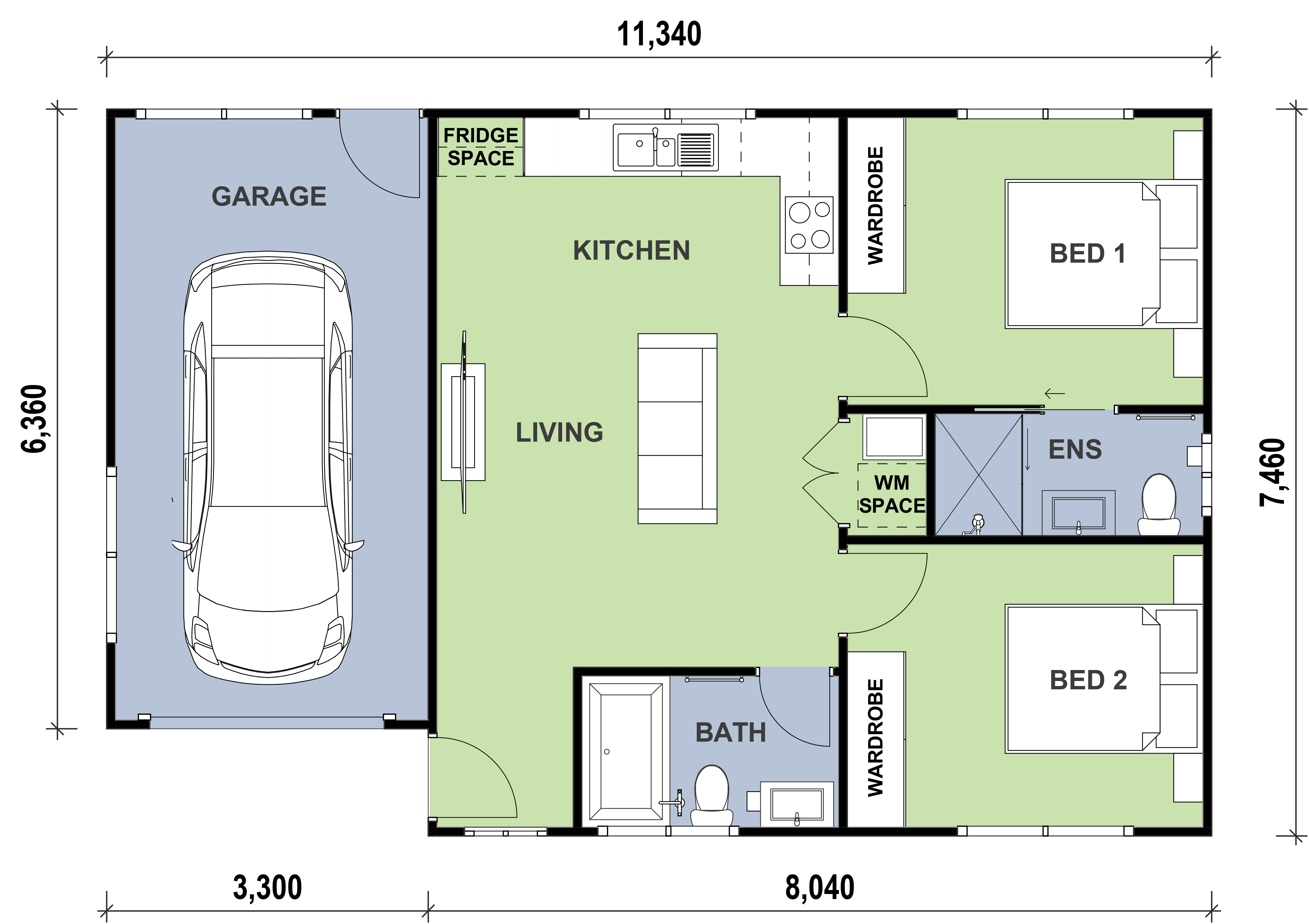 Granny flat with 2 bedrooms and a garage