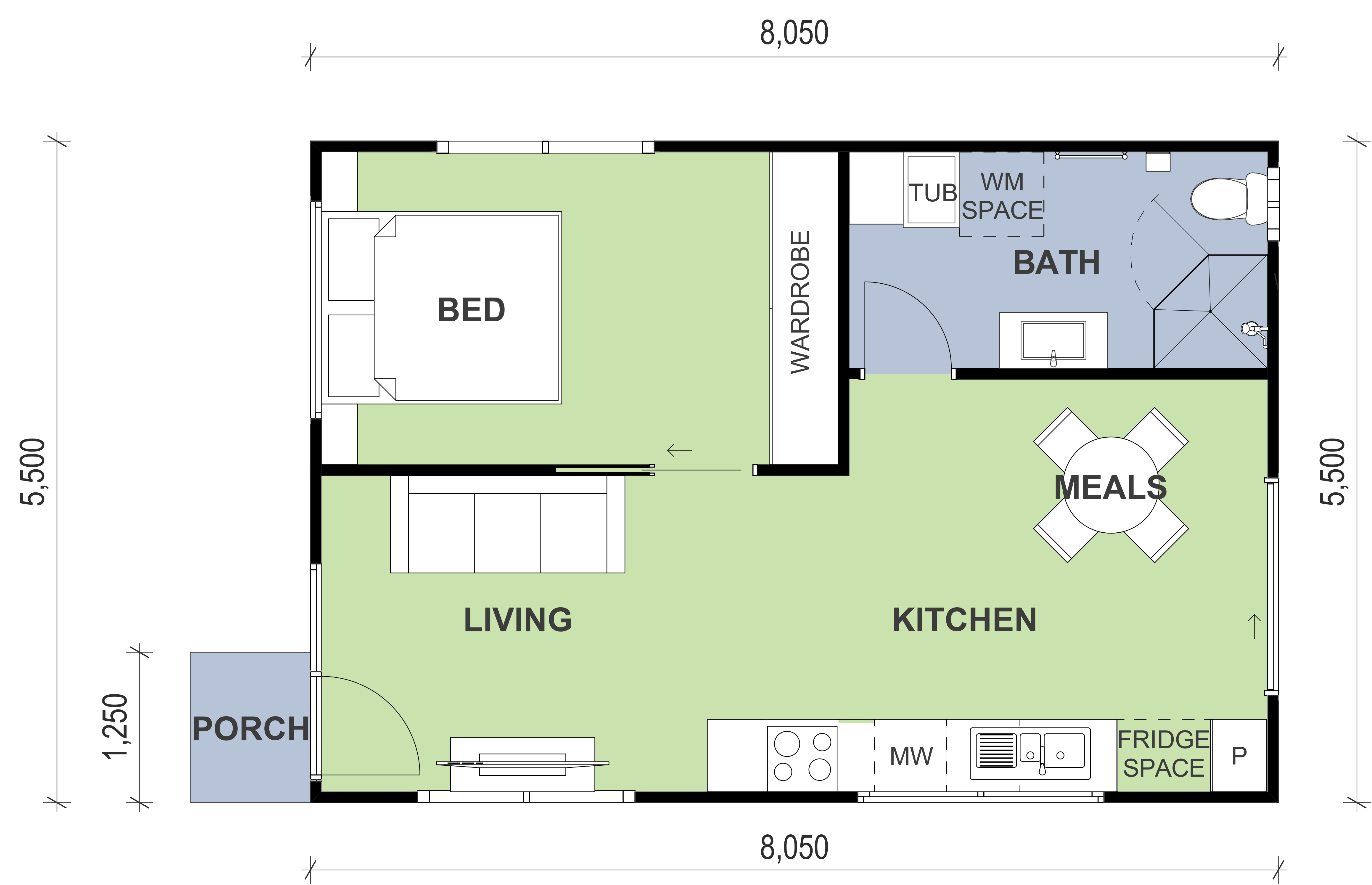 granny flat floor plan design 8050x5500