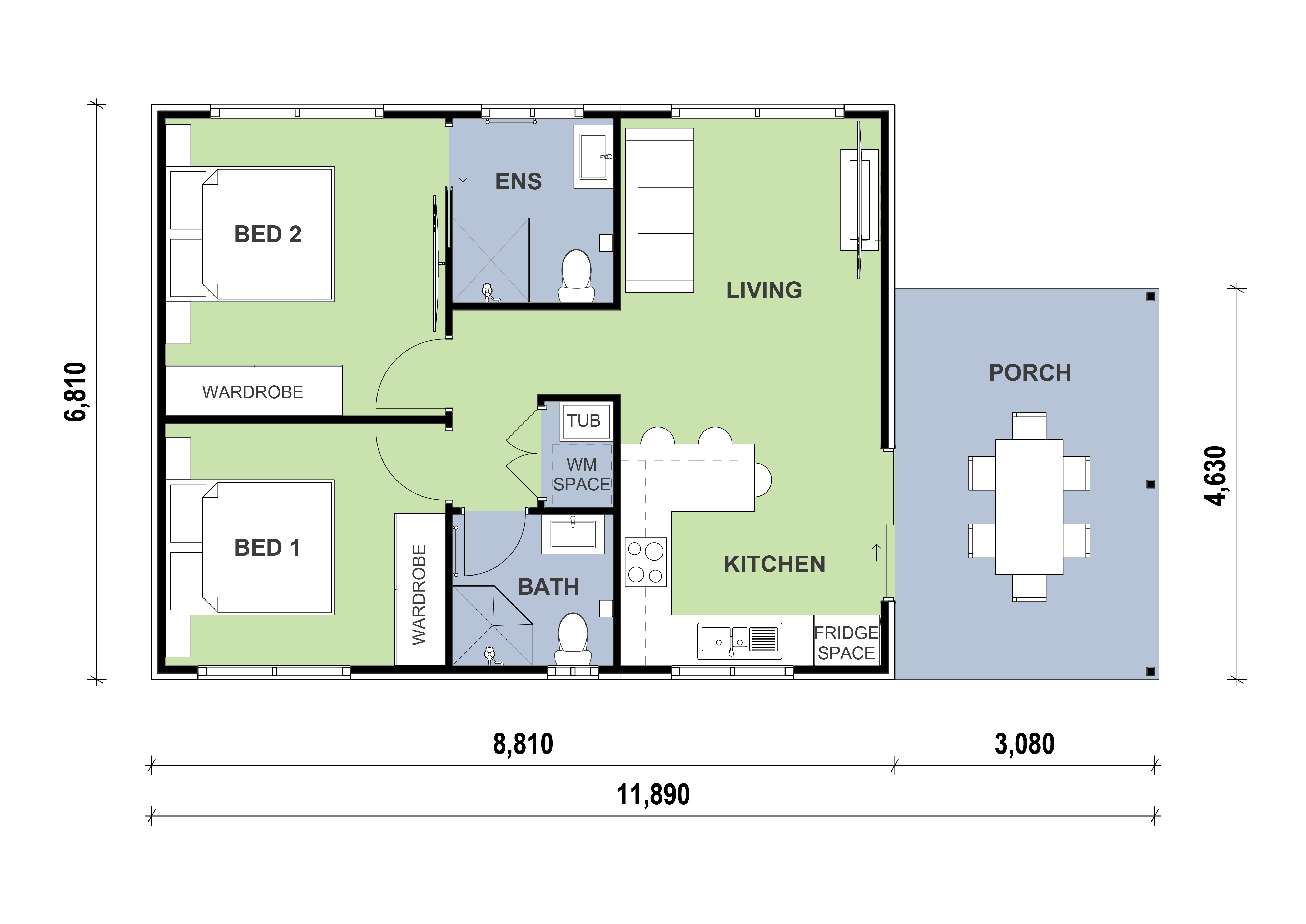 granny flat floor plan design 11890 x 6810