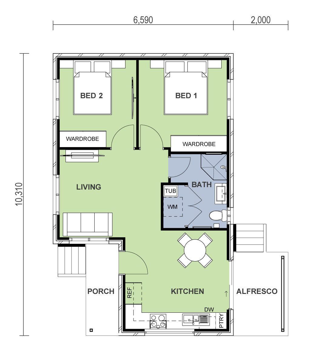 2 bedroom granny flat floor plan design