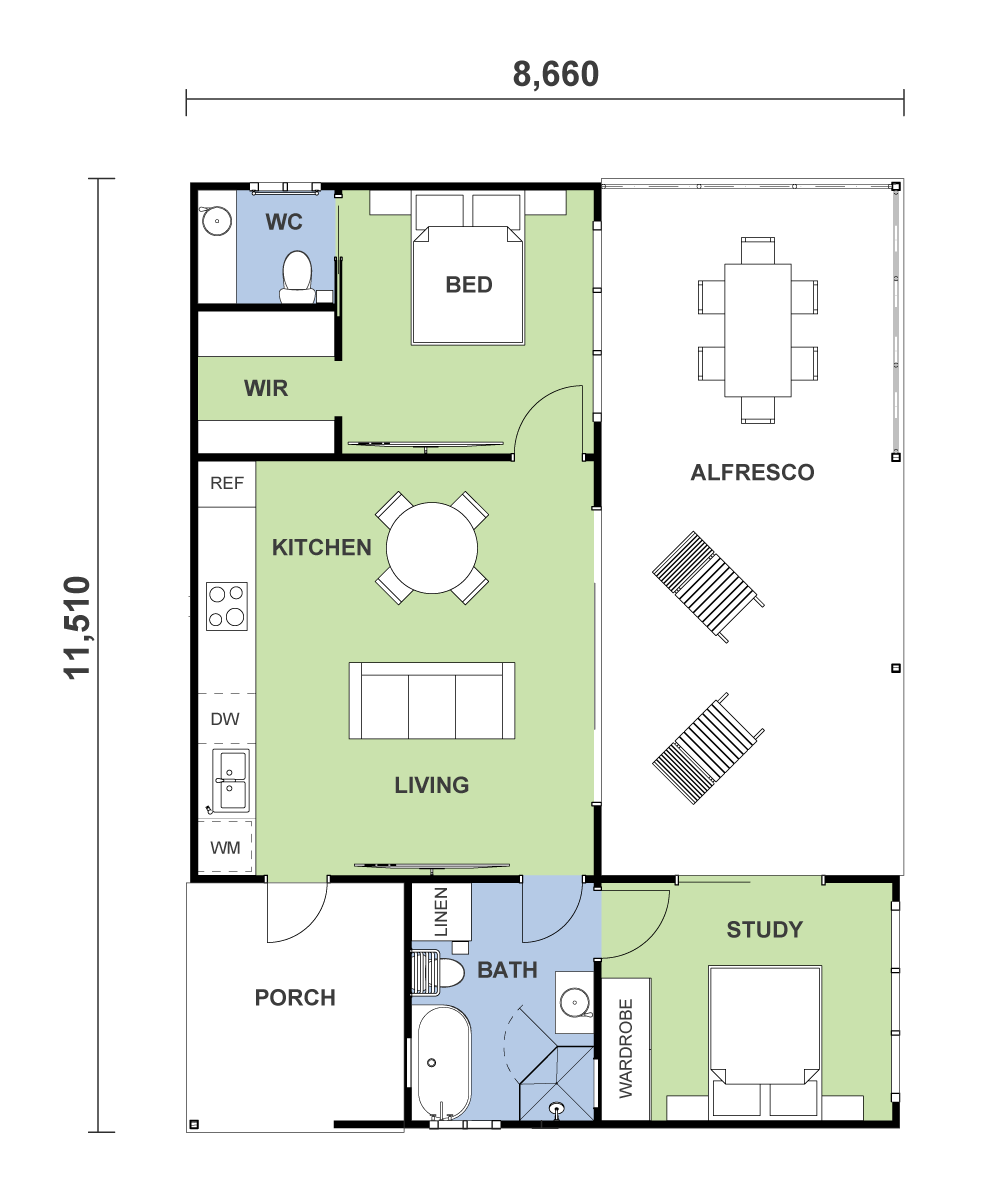 granny flat floor plan design with alfresco