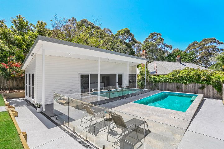 Outdoor pool with cabana