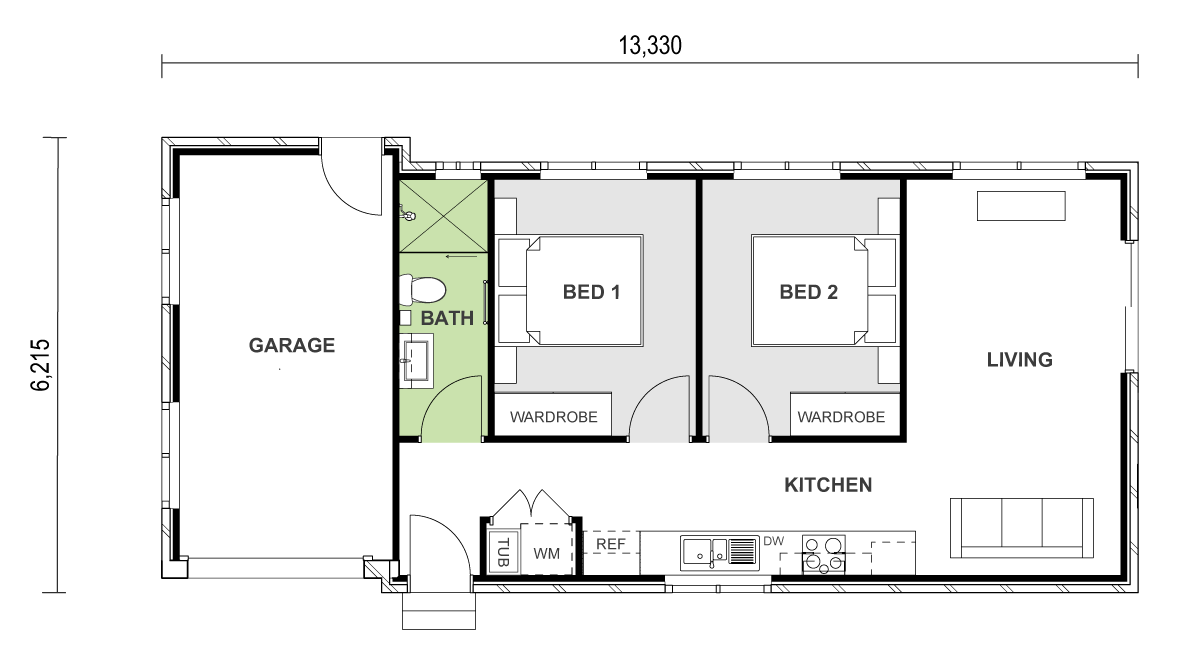 Granny flat floor plan with garage