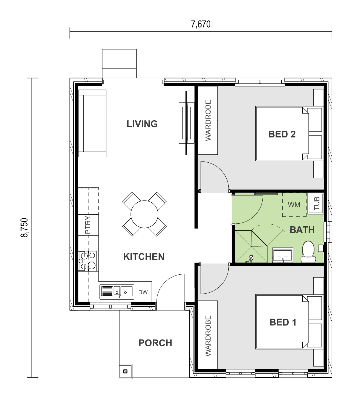 2 bedroom granny flat floor plan