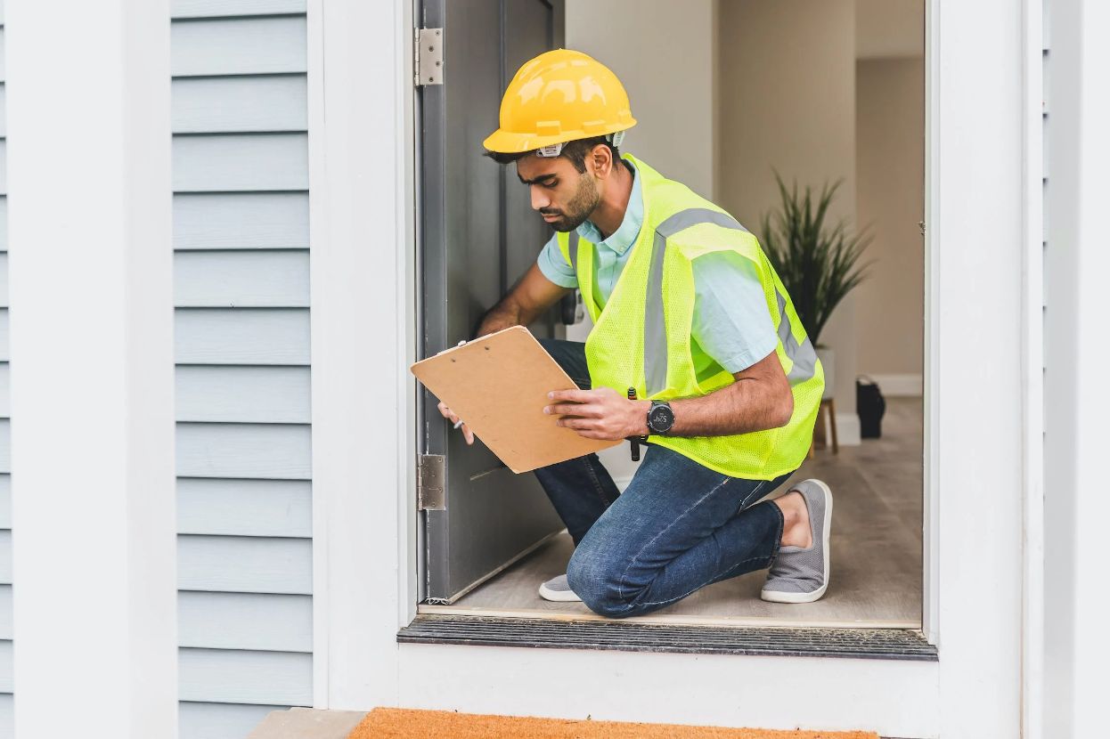 Man inspecting new flat build