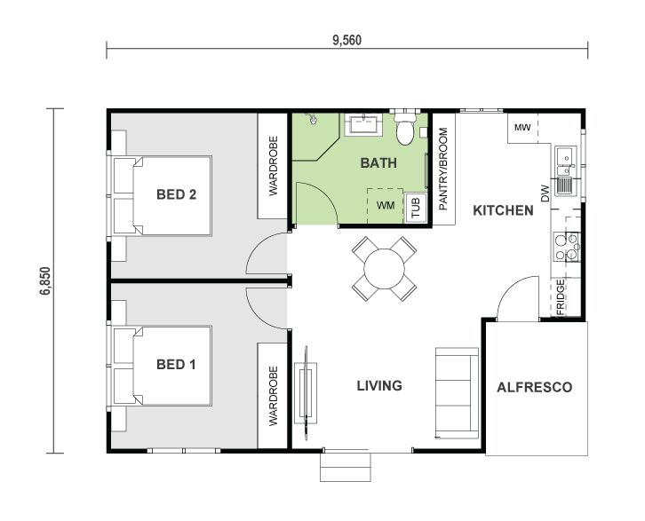 Floor plan for 2 bedroom granny flat