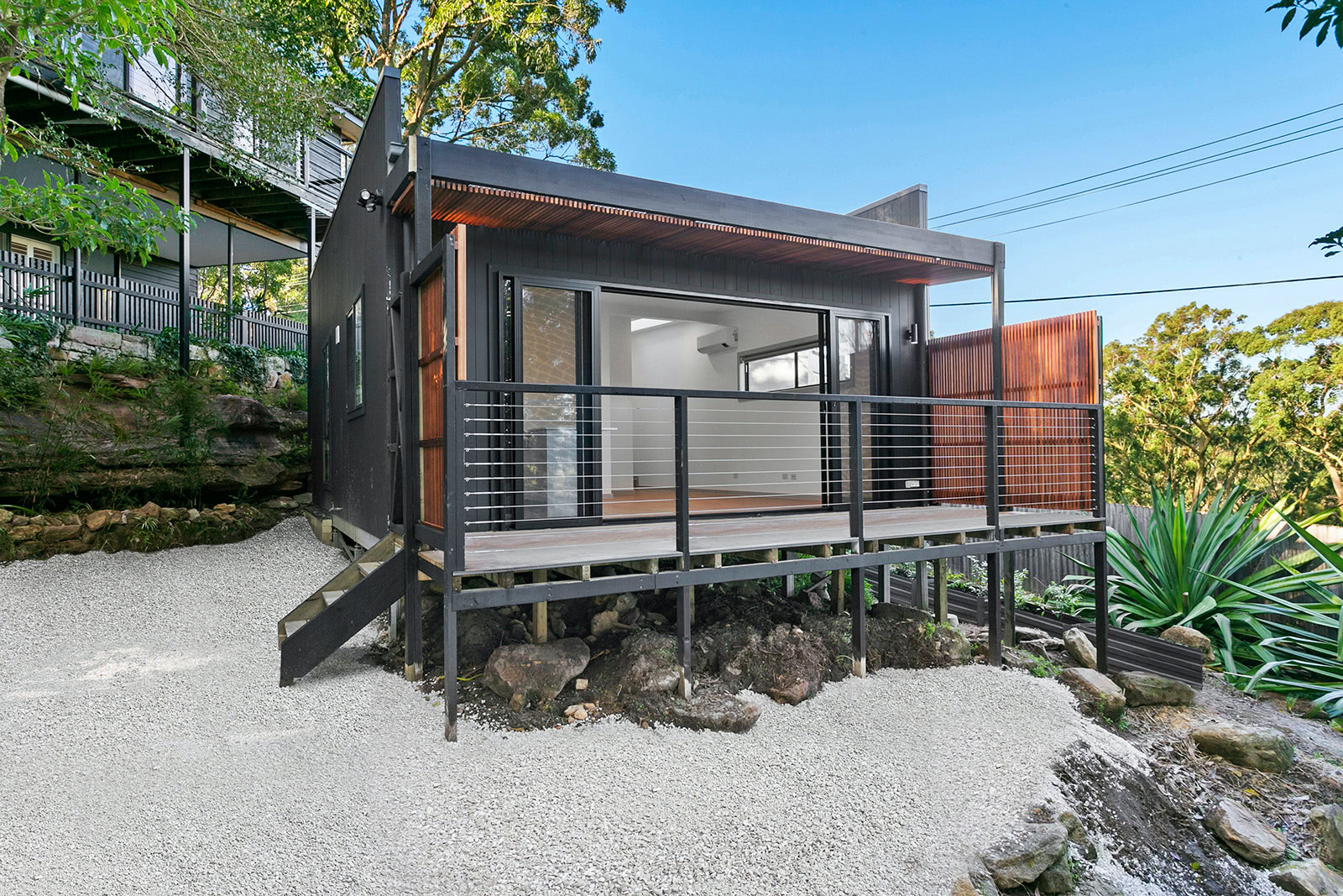 Exterior of elevated and modern granny flat